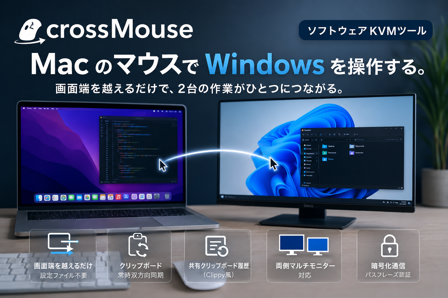 Mac のマウスで Windows を操作する。ソフトウェアKVM「crossMouse」を Rustツールで公開